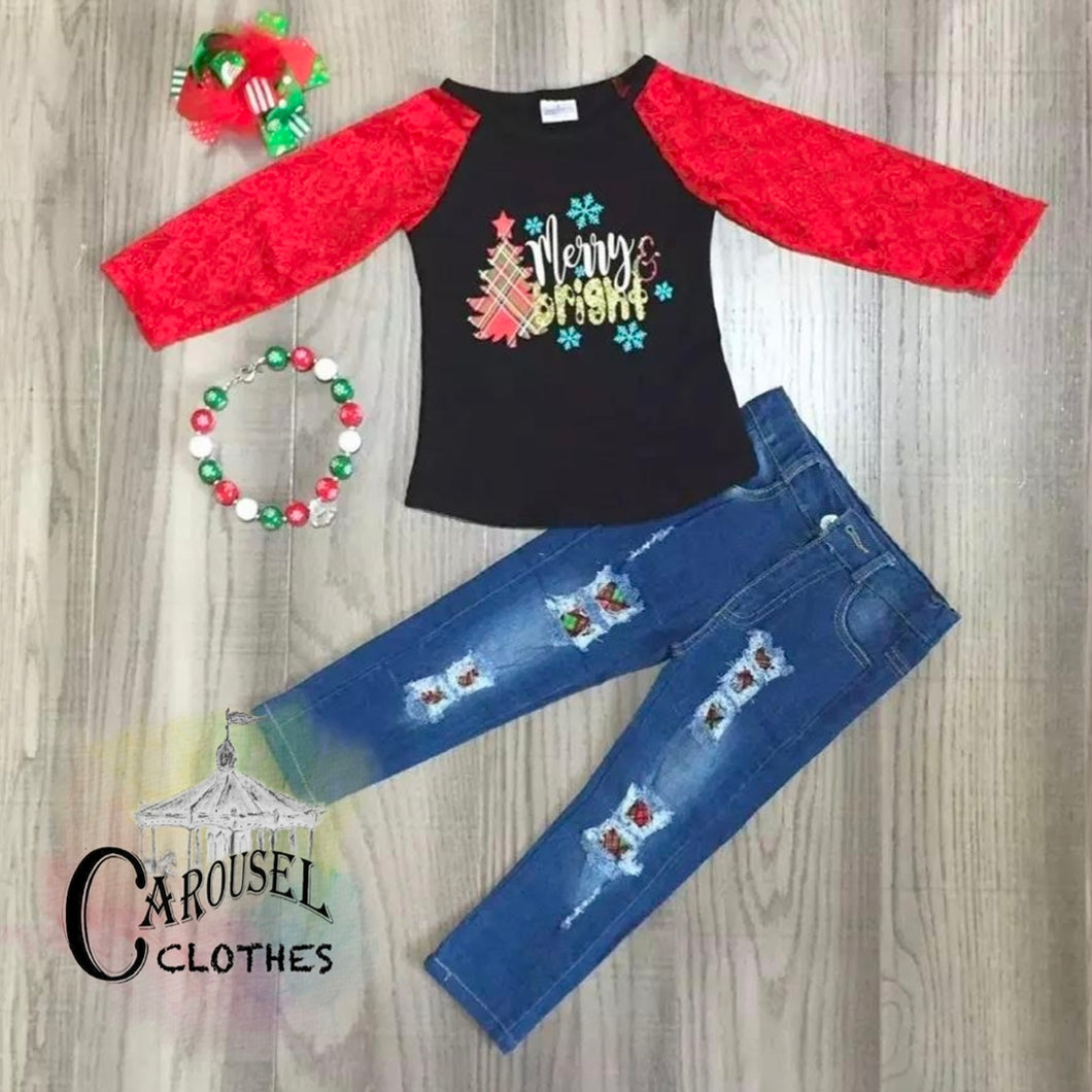Merry & Bright Distressed Jeans Set