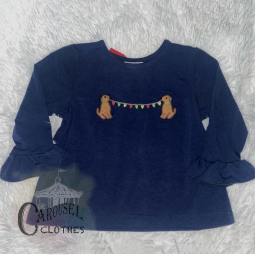 French Knot Holiday Puppies Bow Back Shirt